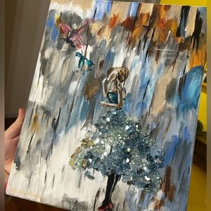 It’s a painting made with acrylic on canvas and crushed glass. Size: small